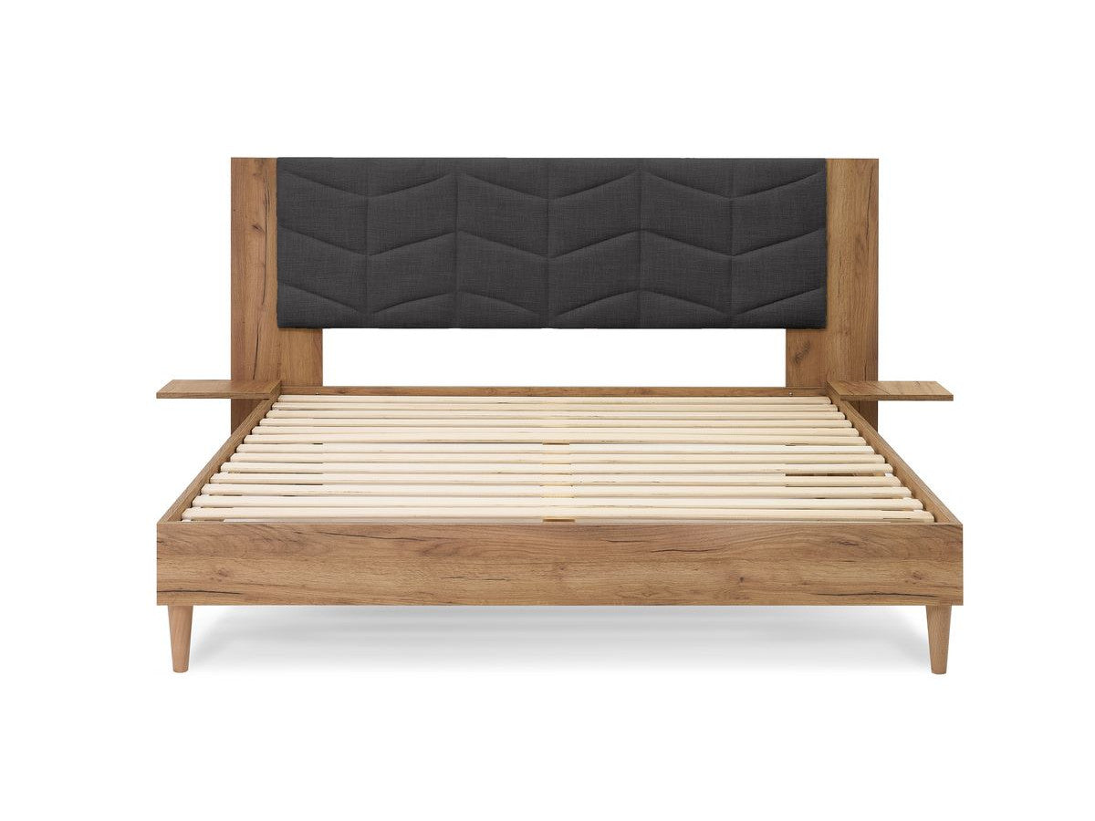LEONA bed met massieve latten en poten van natuurlijk hout