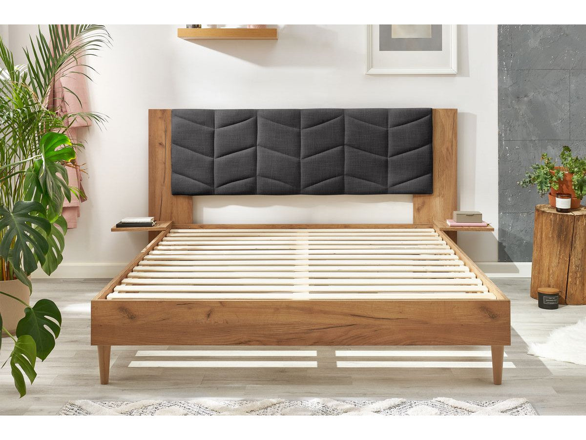 LEONA bed met massieve latten en poten van natuurlijk hout