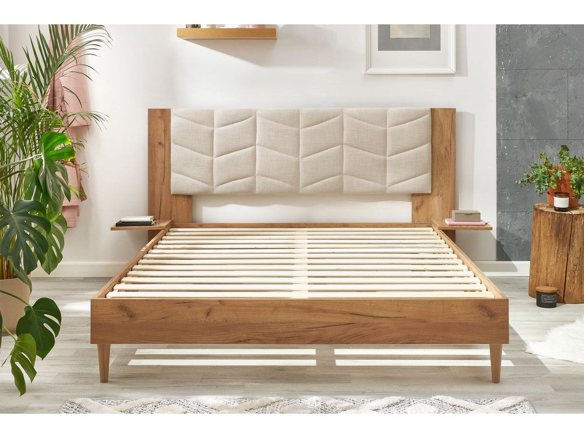 LEONA bed met massieve latten en poten van natuurlijk hout