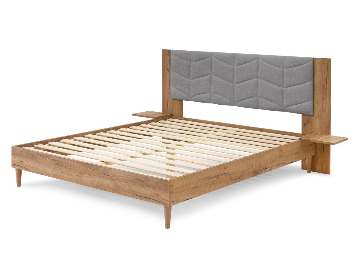 LEONA bed met massieve latten en poten van natuurlijk hout