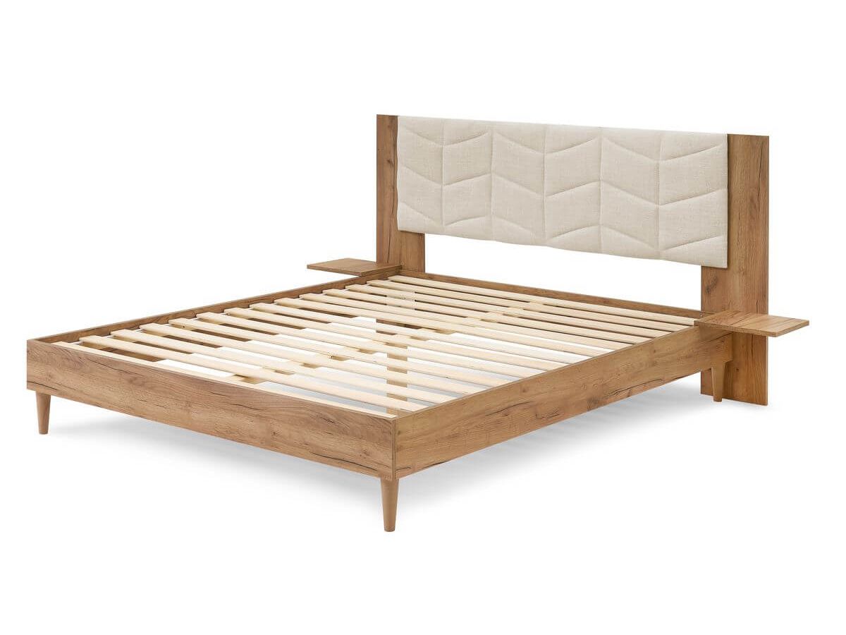 LEONA bed met massieve latten en poten van natuurlijk hout