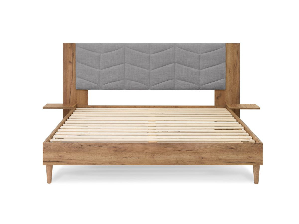 LEONA bed met massieve latten en poten van natuurlijk hout