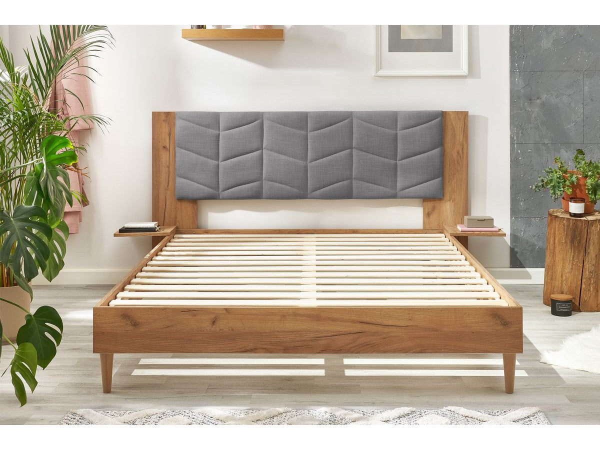 LEONA bed met massieve latten en poten van natuurlijk hout