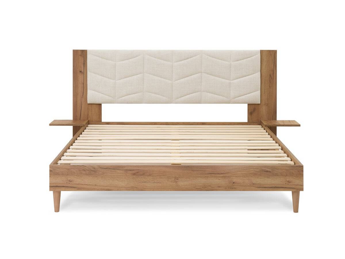 LEONA bed met massieve latten en poten van natuurlijk hout