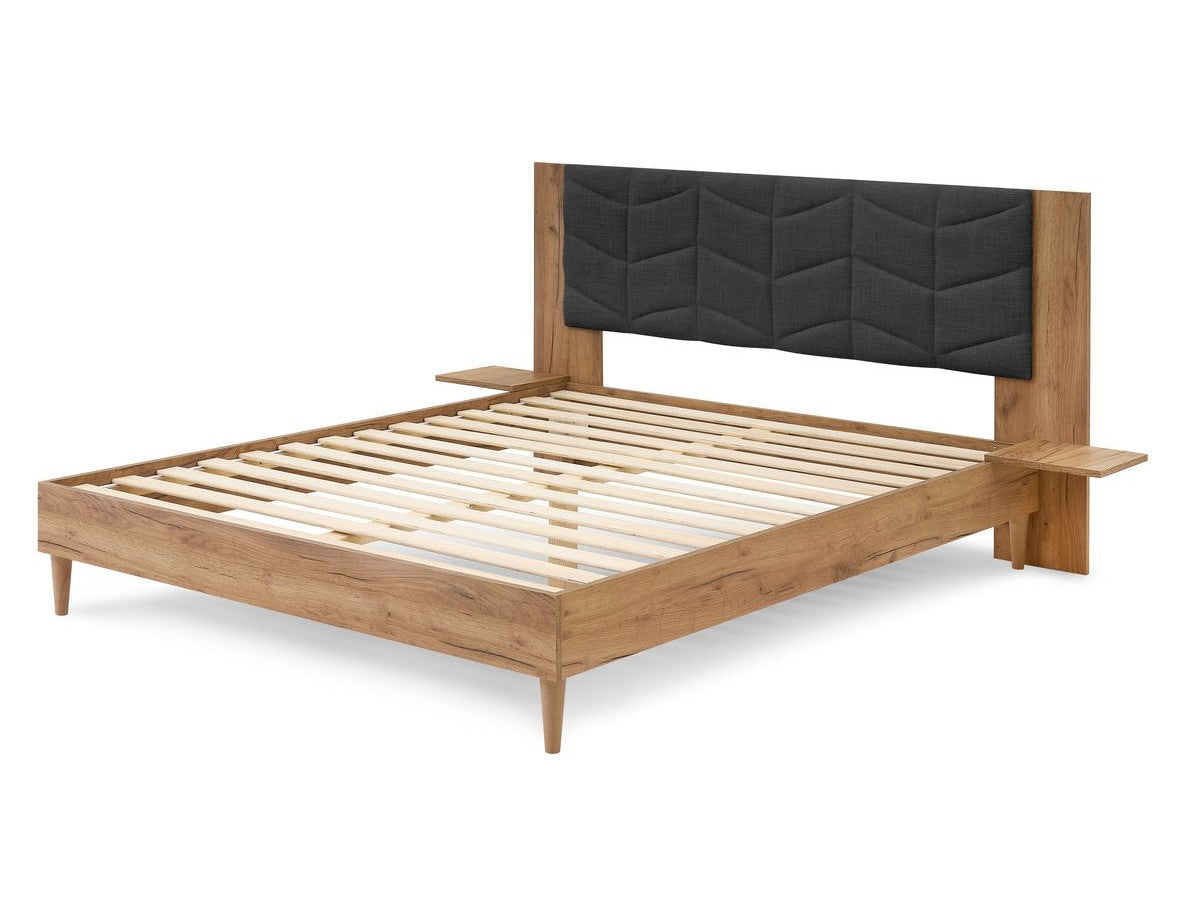 LEONA bed met massieve latten en poten van natuurlijk hout
