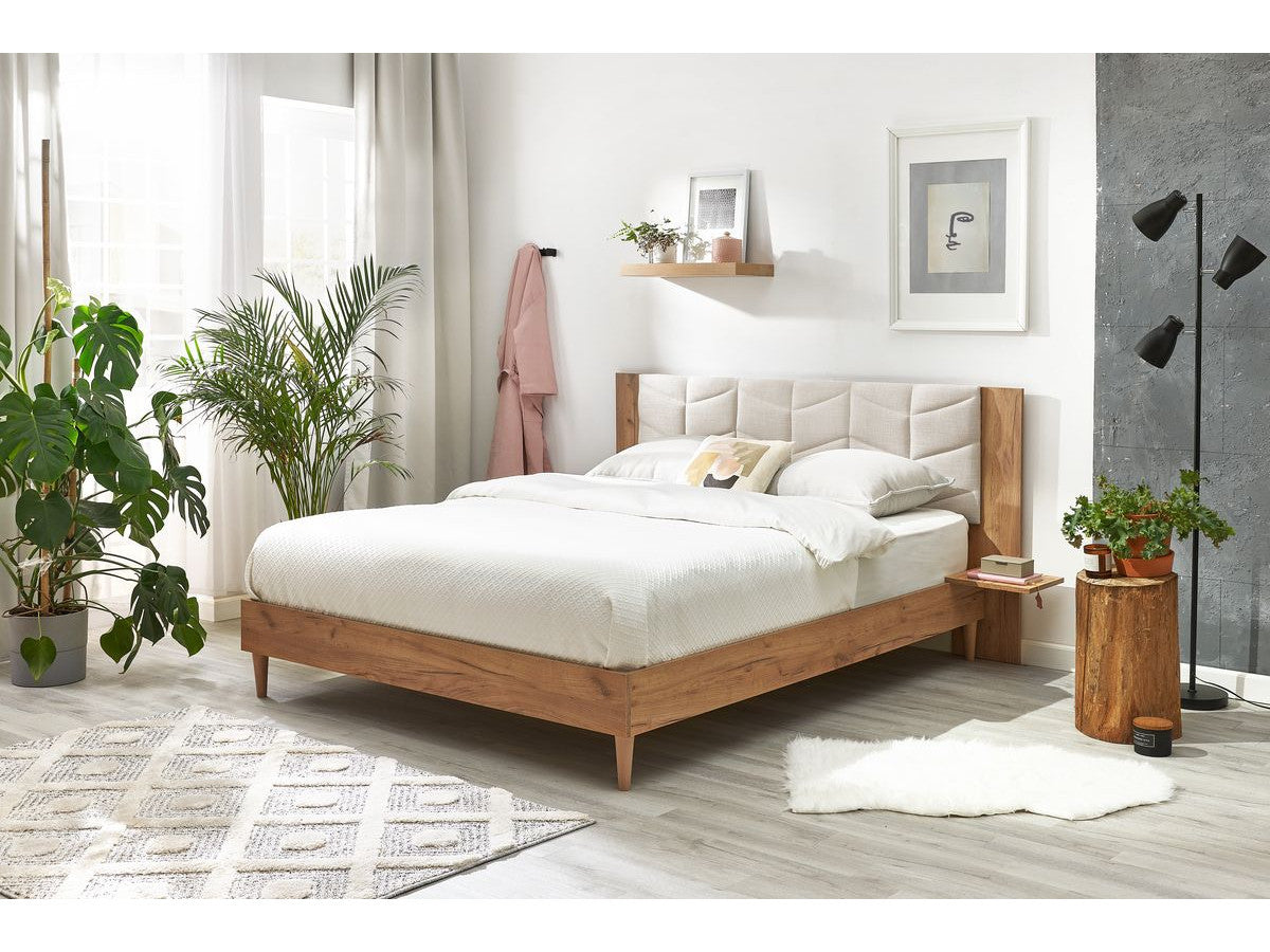 LEONA bed met massieve latten en poten van natuurlijk hout