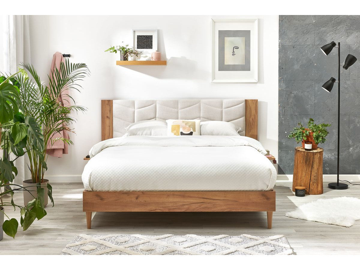LEONA bed met massieve latten en poten van natuurlijk hout