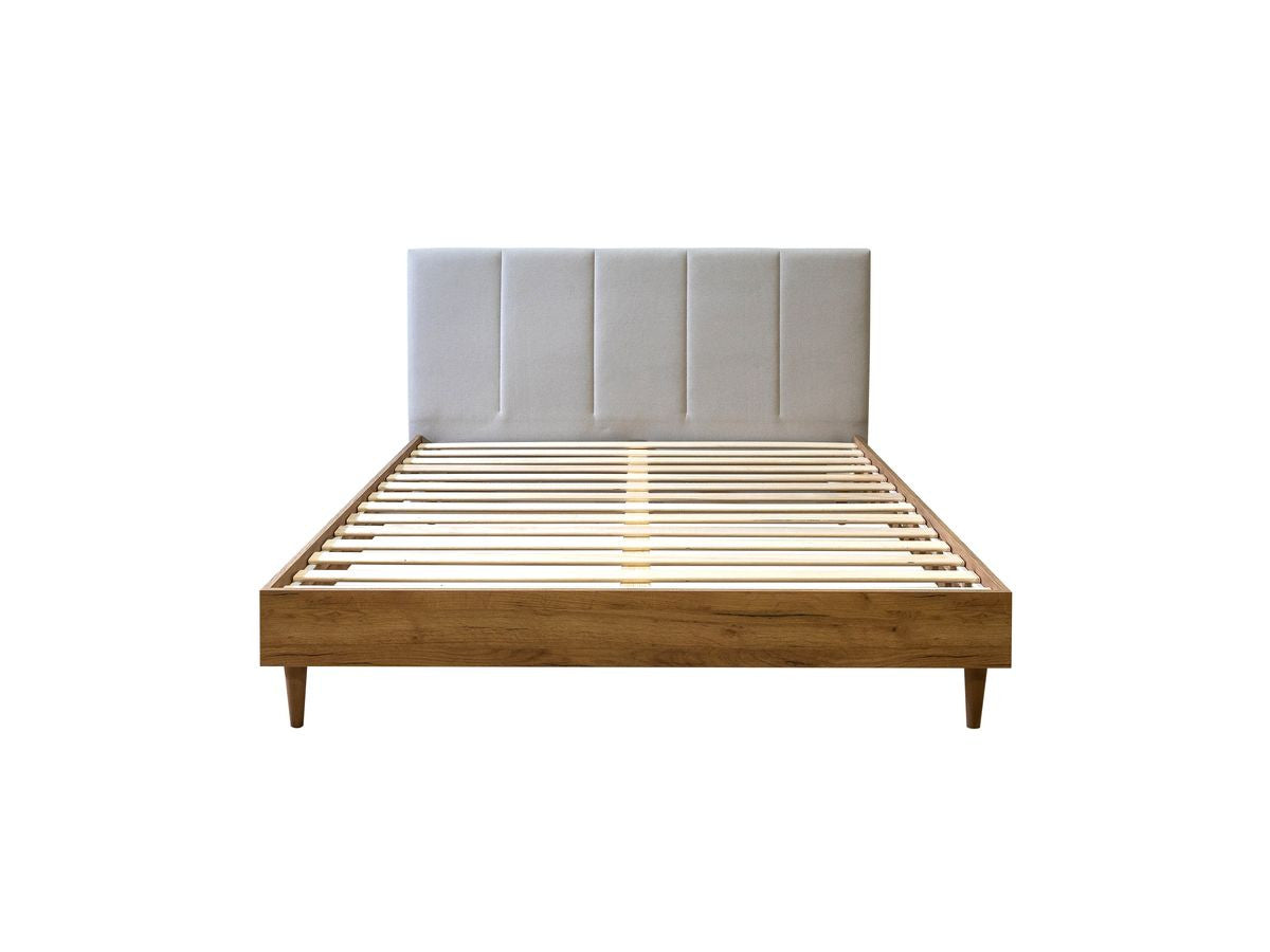 OLYMPE bed met hoofdeinde met opbergruimte, massieve latten en poten van natuurlijk hout