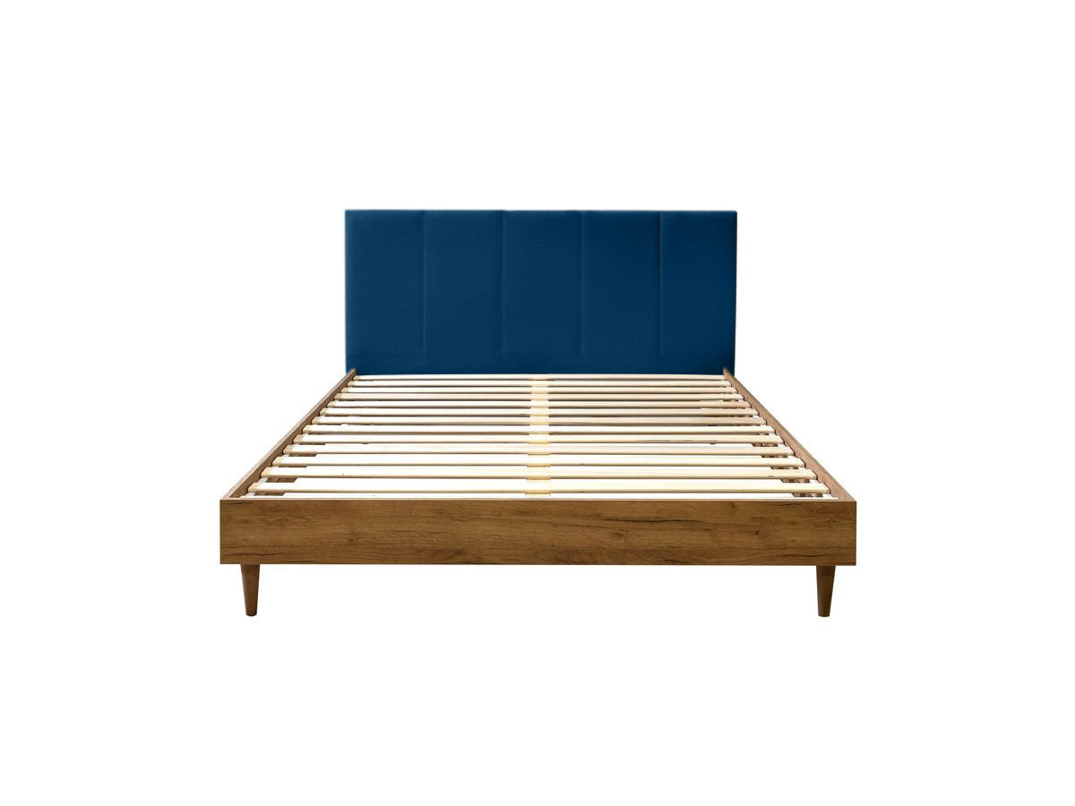 OLYMPE bed met hoofdeinde met opbergruimte, massieve latten en poten van natuurlijk hout