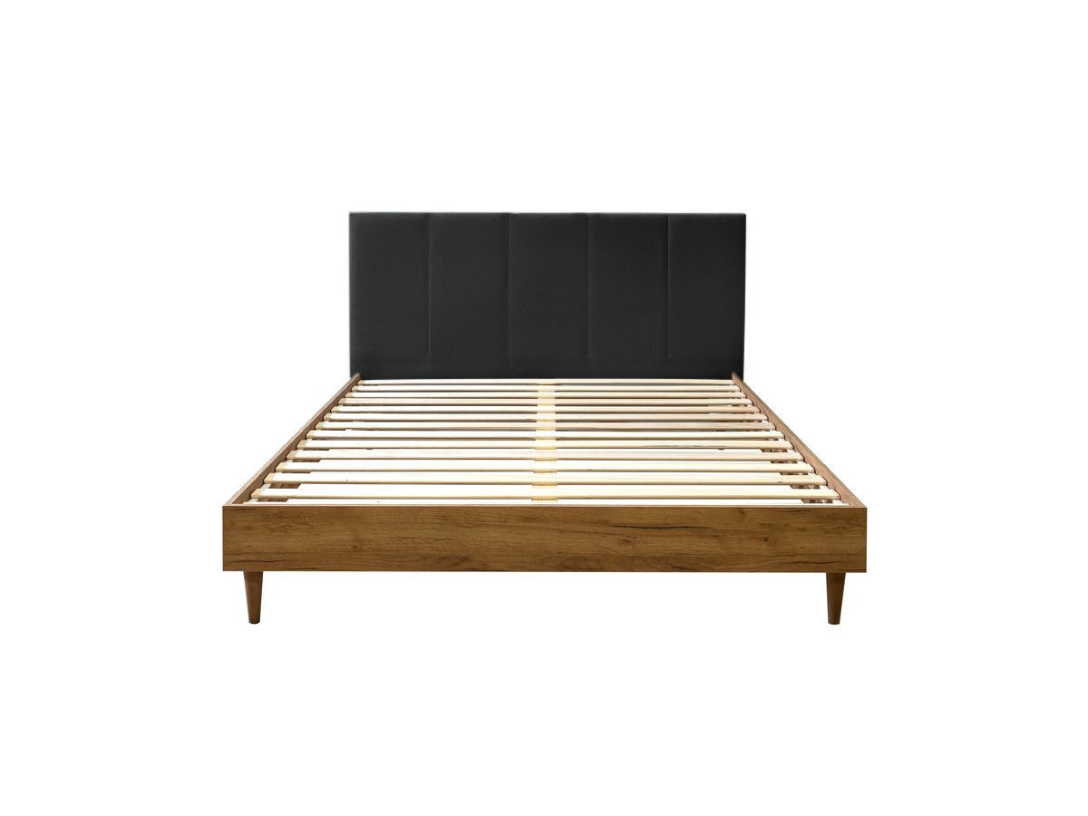 OLYMPE bed met hoofdeinde met opbergruimte, massieve latten en poten van natuurlijk hout