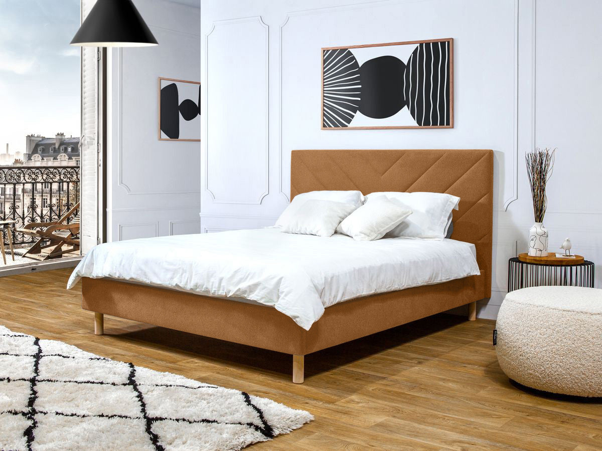 Lit ROMANE avec lattes massives tissu texturé