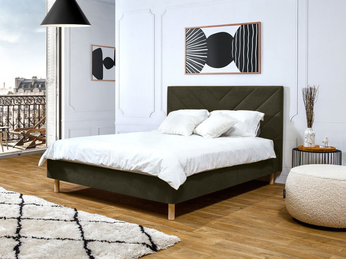 Lit ROMANE avec lattes massives tissu texturé