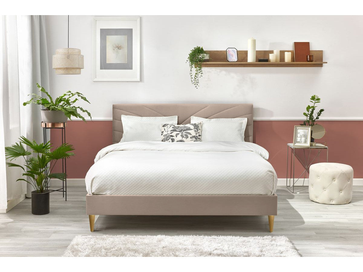 VELVET bed met massieve latten en poten van natuurlijk hout