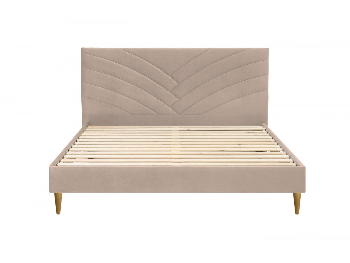 VELVET bed met massieve latten en poten van natuurlijk hout