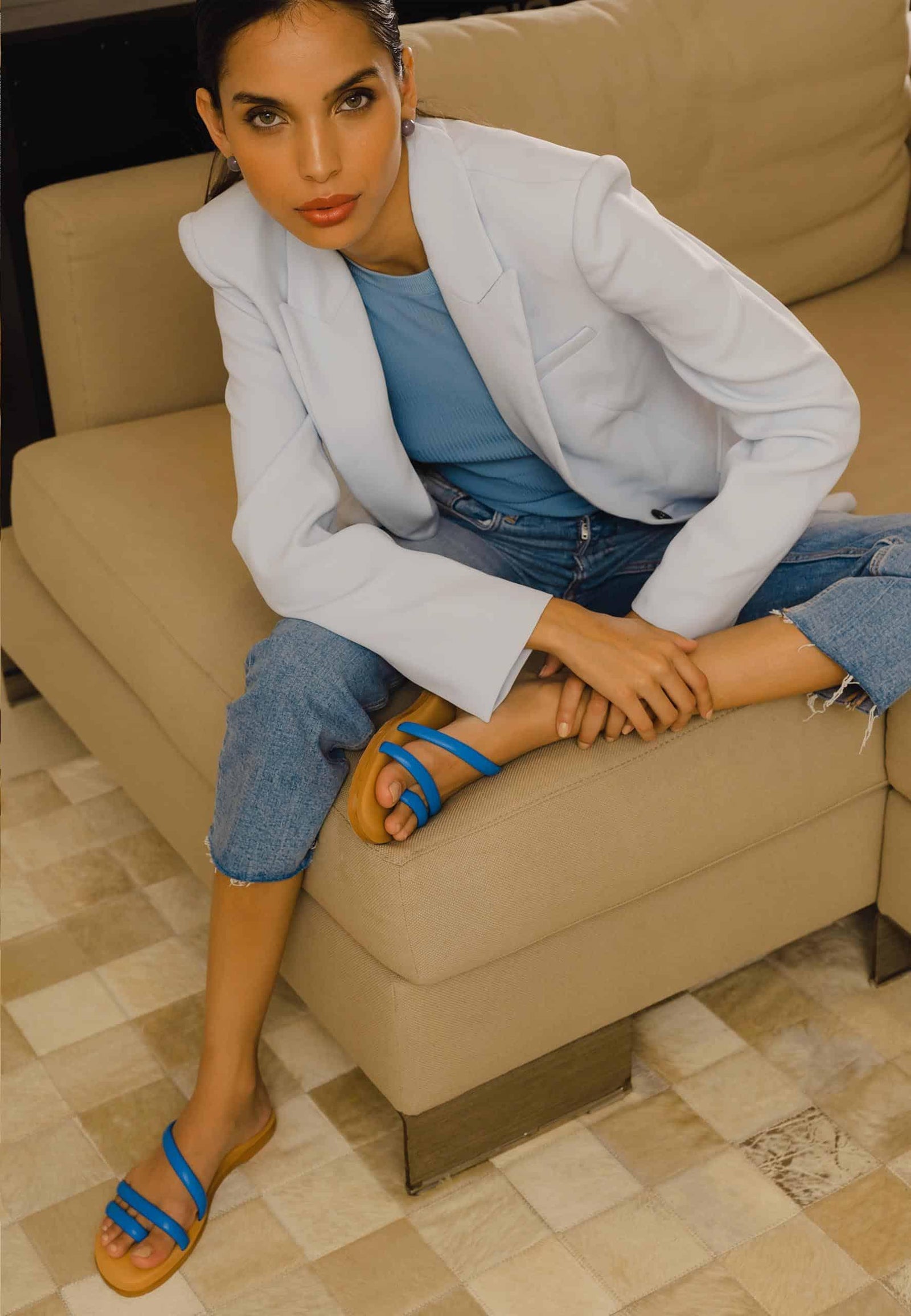 Mangará Cocao Leren Pantoffels - Blauw