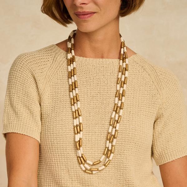 Halsketting - Urena Goudkleurig/Ecru