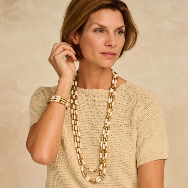 Halsketting - Urena Goudkleurig/Ecru