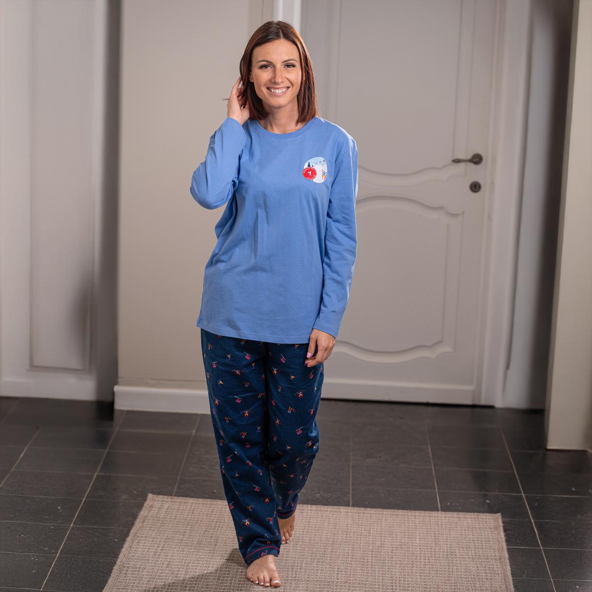 Pyjama flannelle et jersey - Femme - Blanc Et Bleu