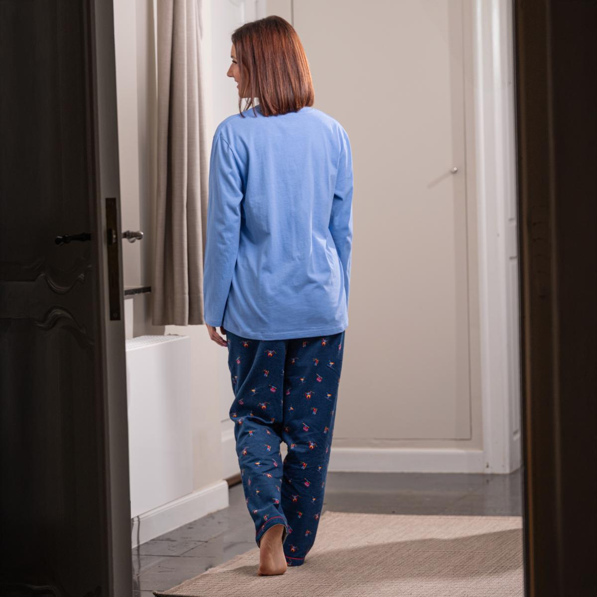 Pyjama flannelle et jersey - Femme - Blanc Et Bleu