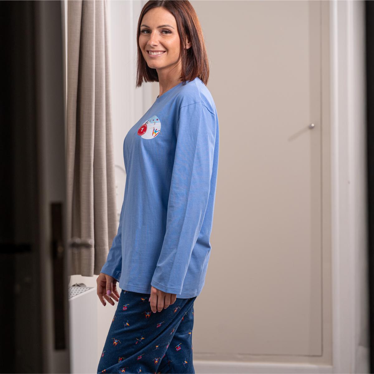 Pyjama flannelle et jersey - Femme - Blanc Et Bleu