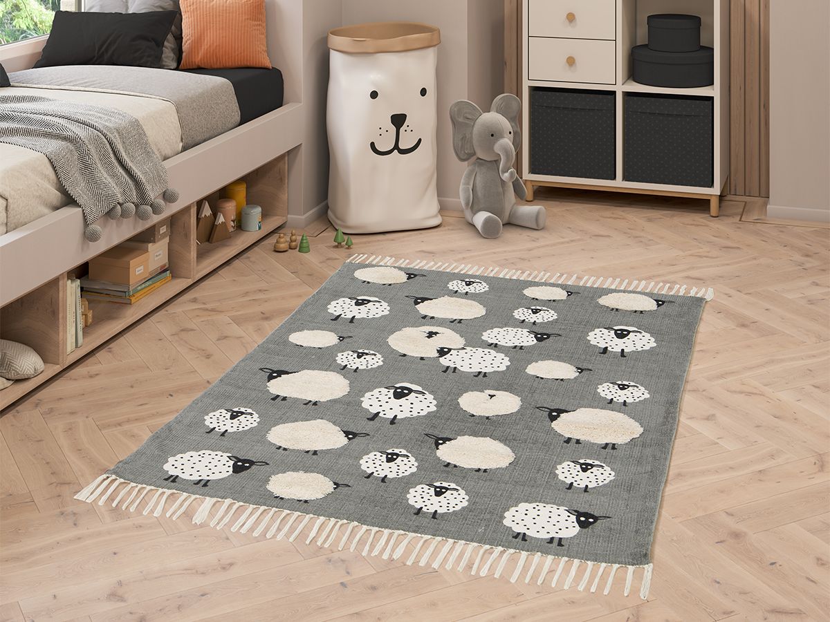 Kinderkleed SHAWN met schapenmotief - Grijs