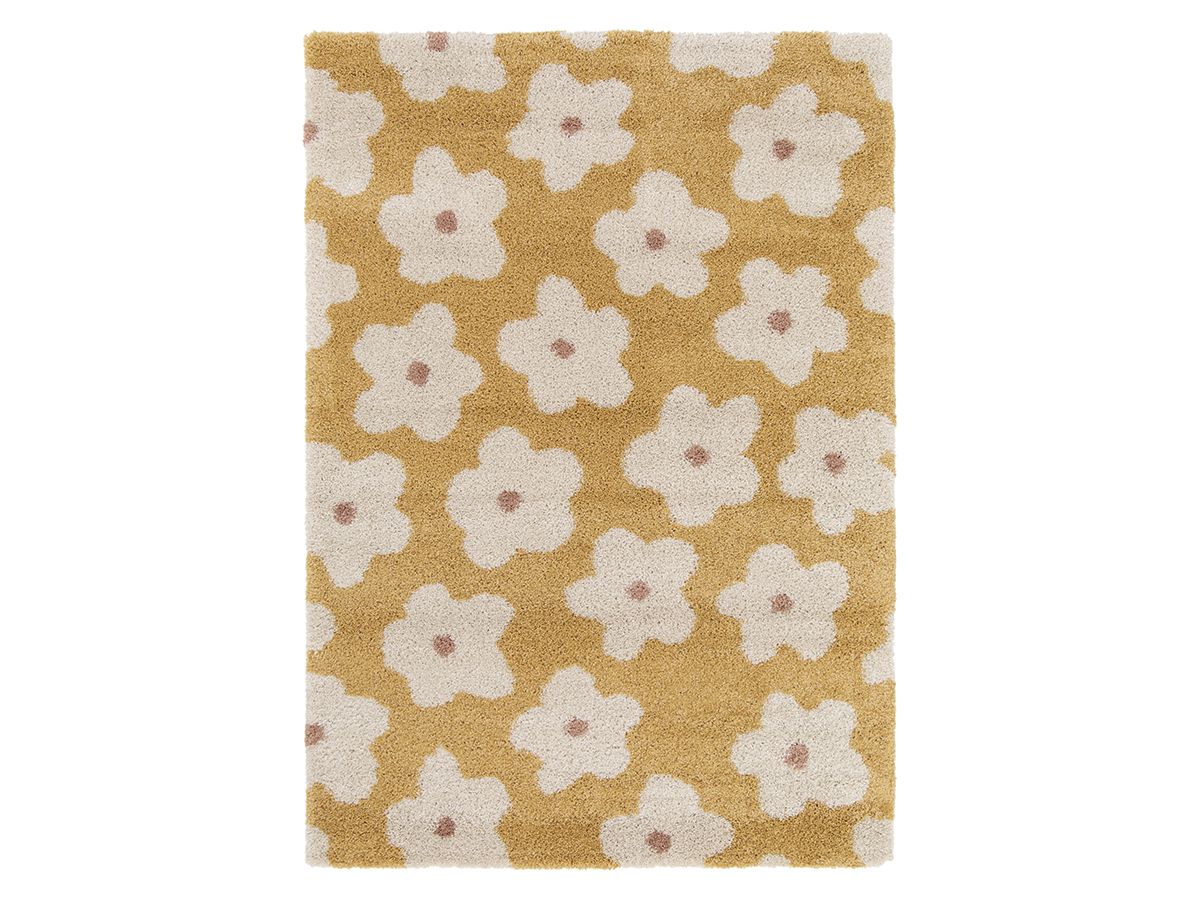 Tapis poils courts SUZY motif fleur - Jaune