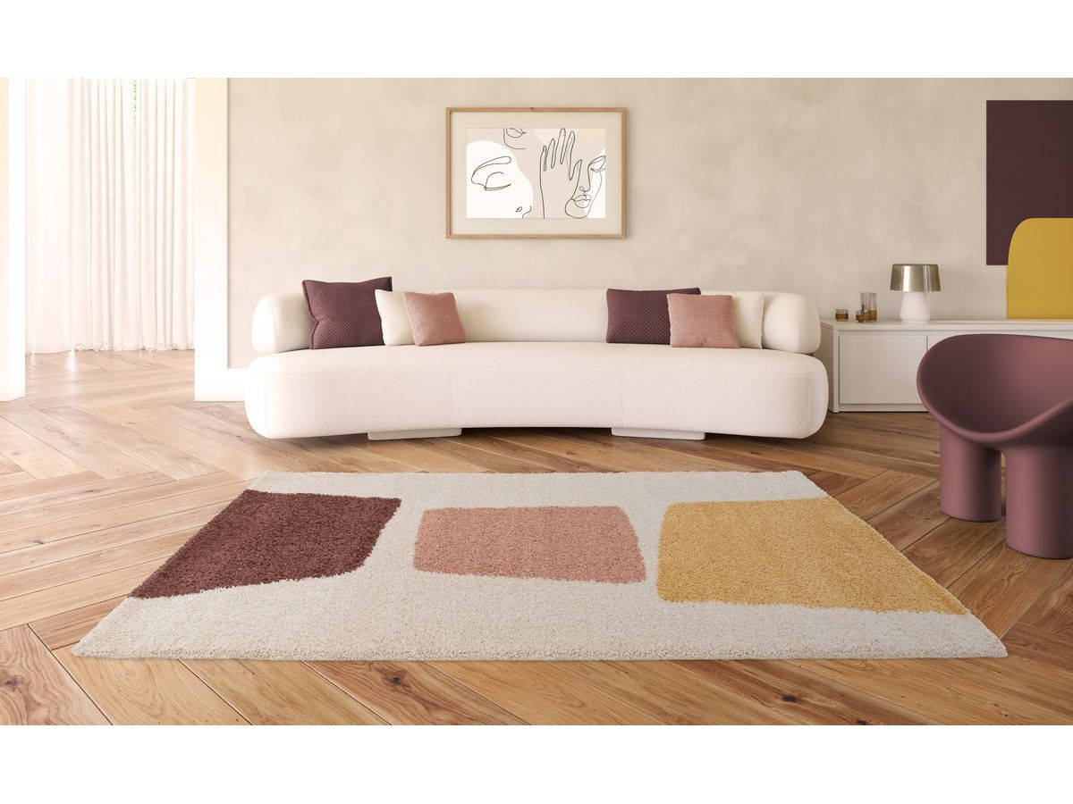 Langharig vloerkleed LEANDRE met geometrisch motief - Geel
