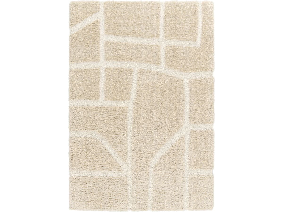 Tapis poils longs MARINA motif graphique - Beige