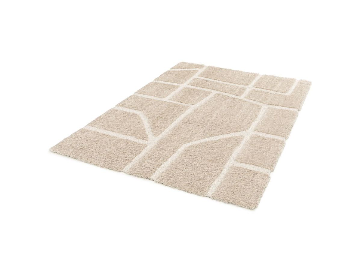 Tapis poils longs MARINA motif graphique - Beige