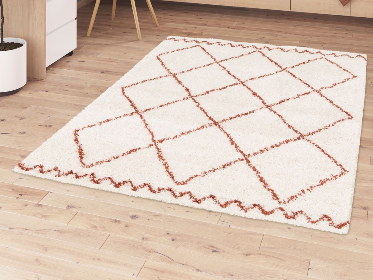Tapis poils longs SIMON motifs graphiques - Beige