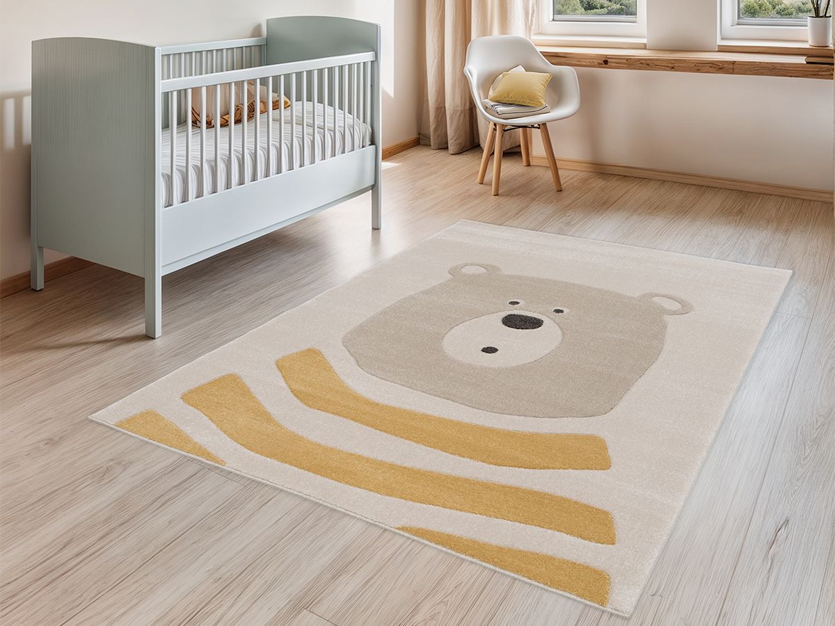 Kortharig tapijt BERNIE met berenmotief - Beige