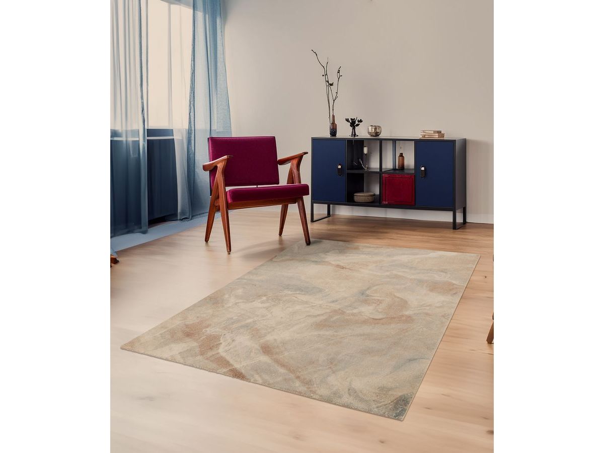 Tapis poils ras RIVIERE motif abstrait - Bleu